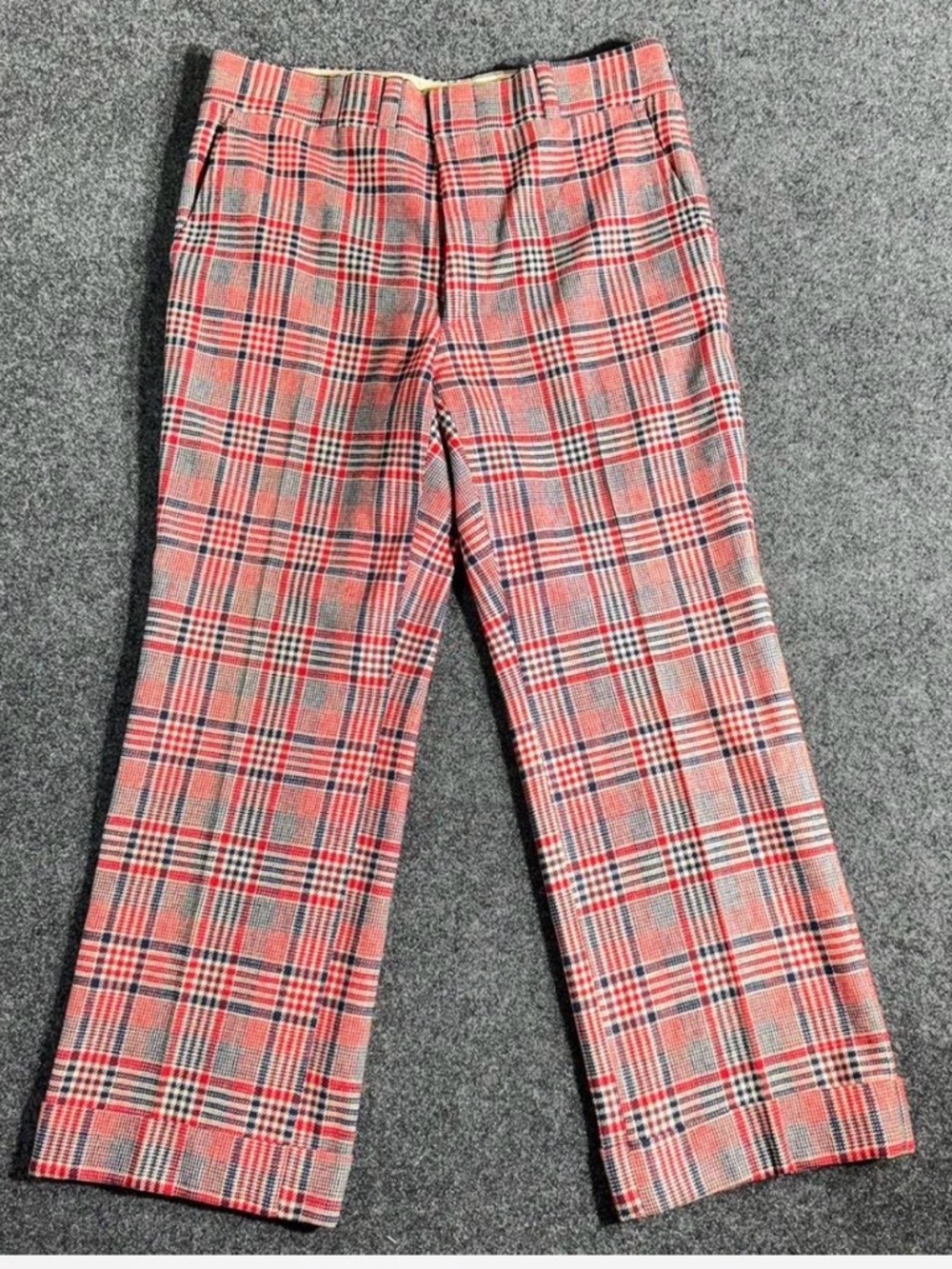Vintage Red & Navy Plaid Boot Cut  wool Pants